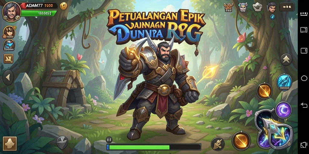 Screenshot gameplay ADAM77 yang menampilkan pertempuran mendebarkan dan karakter menarik.