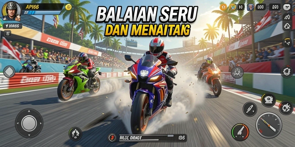 Screenshot API66 menampilkan aksi balapan motor yang mendebarkan.