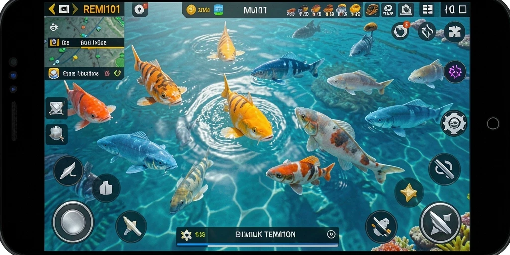 Screenshot gameplay REMI101 dengan grafis Tembak Ikan yang menarik.