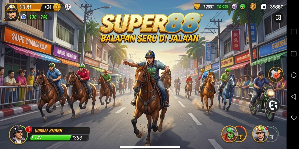 Tampilan gameplay seru dari <strong>SUPER88</strong> saat balapan di trek penuh tantangan.
