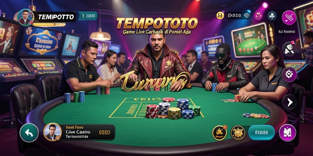 Screenshot gameplay TEMPOTOTO dengan dealer langsung di meja kasino.